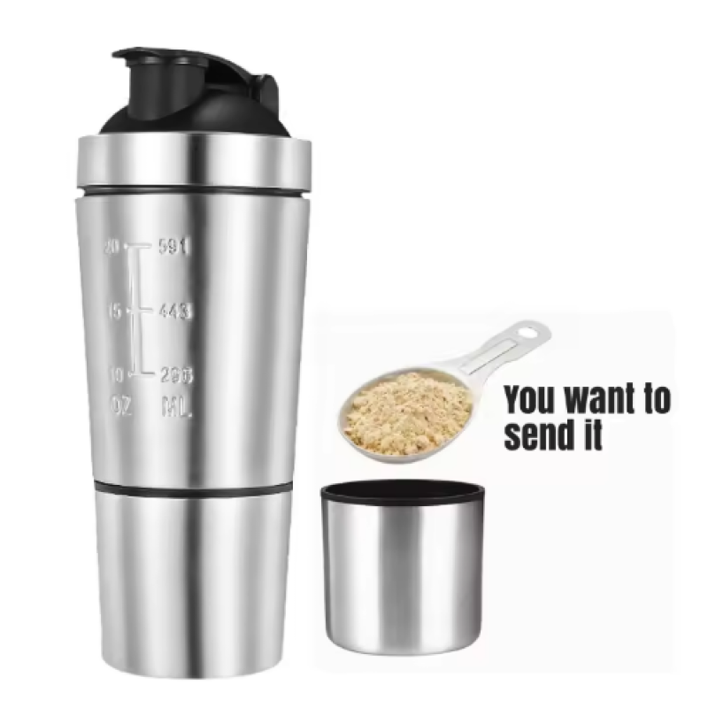 Wholesale Products Mixing Bottle With 7oz Powder Container Stainless Steel Protein Blending Protein Shaker Bottle Spout Lid