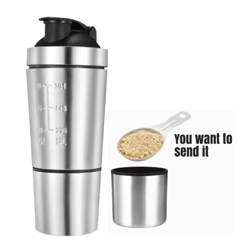 2025 New Arrival Custom Fitness Water Bottles Light Weight Stainless Steel Supplement Shaker Protein Mixing Bottle