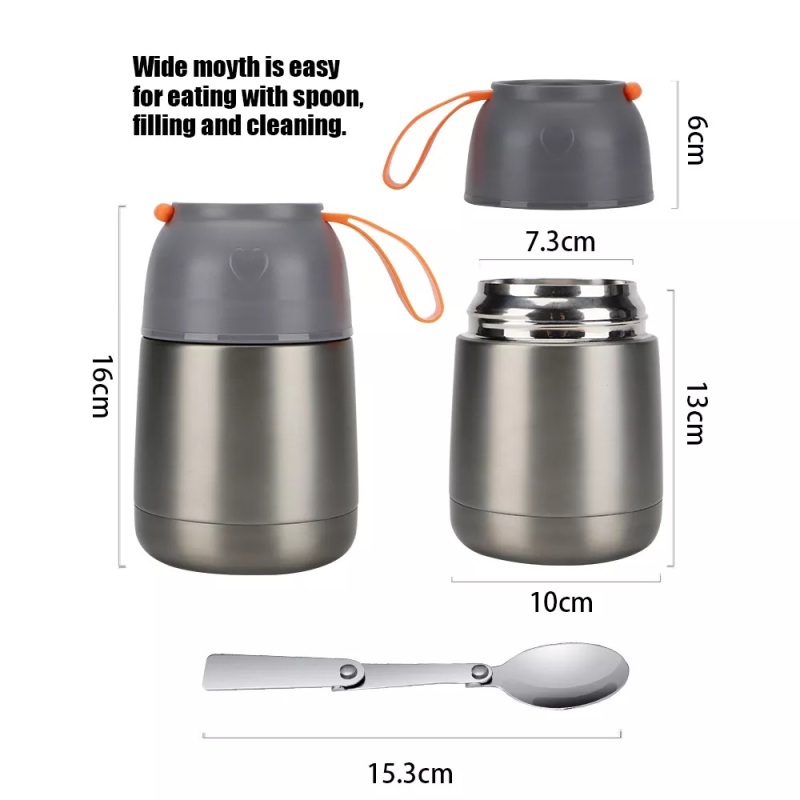 Leakproof Soup Containers Double Wall Stainless Steel Vacuum Insulated Portable Lunch Box With Folding Spoon