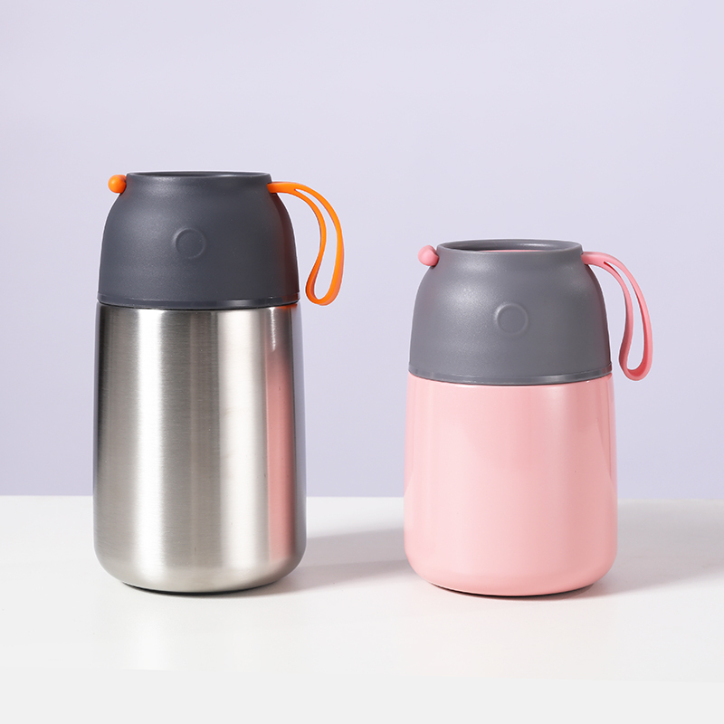 Leakproof Soup Containers Double Wall Stainless Steel Vacuum Insulated Portable Lunch Box With Folding Spoon