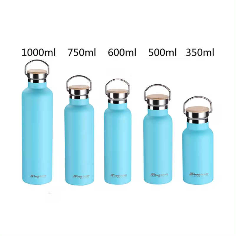 Customized Double-Wall Stainless Steel Insulated Thermal Flasks Modern Design Style Bicycle Sport Water Bottle With Bamboo Lid