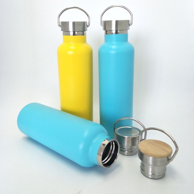 Customized Double-Wall Stainless Steel Insulated Thermal Flasks Modern Design Style Bicycle Sport Water Bottle With Bamboo Lid