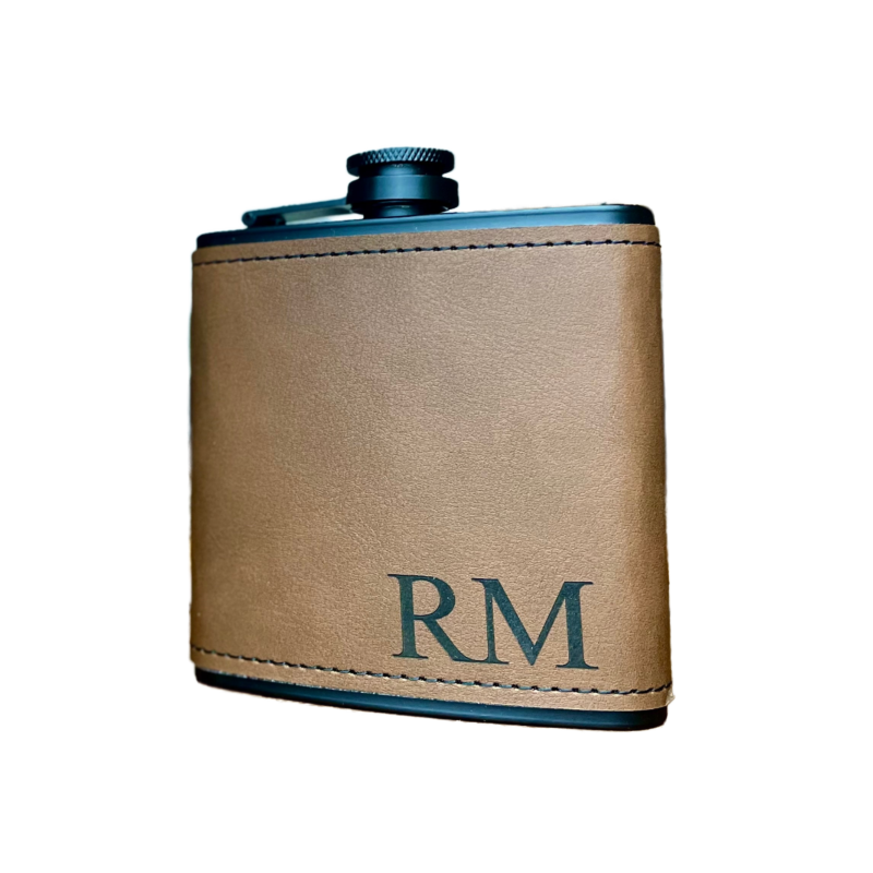 High-End 6 oz Black Stainless Steel Flask with Laserable Leatherette High Quality Hip Flask Blanks Set for Men