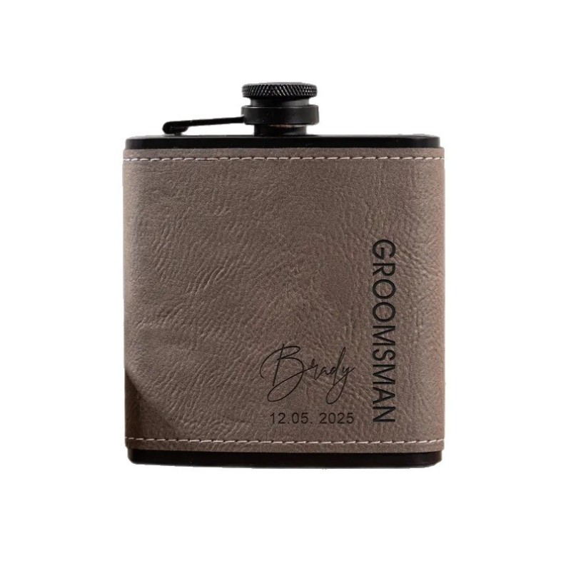 High-End 6 oz Black Stainless Steel Flask with Laserable Leatherette High Quality Hip Flask Blanks Set for Men