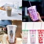 Big Capacity Custom Logo Food Safe Double Wall Plastic Water Bottle Flask with Straw Lid AS PS Material Coffee Mug Milk Tea Cup