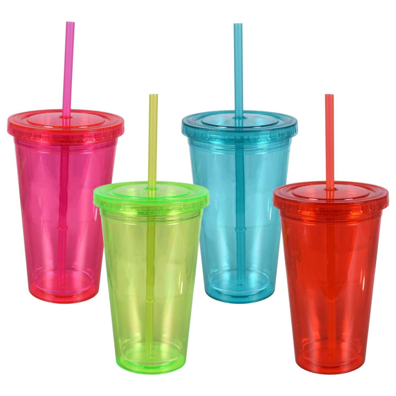 Big Capacity Custom Logo Food Safe Double Wall Plastic Water Bottle Flask with Straw Lid AS PS Material Coffee Mug Milk Tea Cup