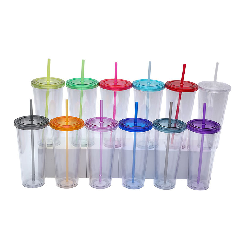 Big Capacity Custom Logo Food Safe Double Wall Plastic Water Bottle Flask with Straw Lid AS PS Material Coffee Mug Milk Tea Cup