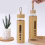 New Creative 550ml Premium Eco-friendly Bamboo Shell Crystal High Boro silicate Glass Water Bottle With Bamboo Sleeve Rope Handle