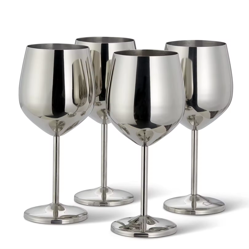 Custom Logo High Quality Luxury 500ml Red Wine & Champagne Glass Goblet Modern Stainless Steel Stemmed Glass Metal Material Cup