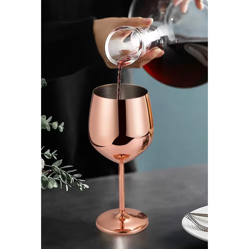 Custom Logo High Quality Luxury 500ml Red Wine & Champagne Glass Goblet Modern Stainless Steel Stemmed Glass Metal Material Cup