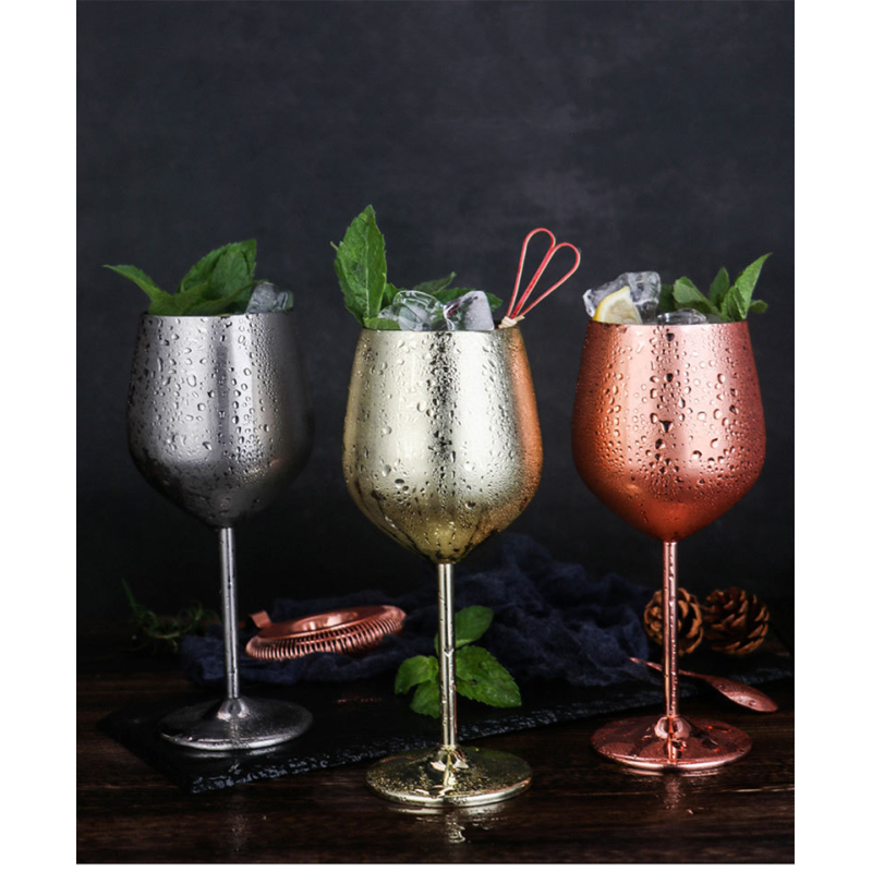 Custom Logo High Quality Luxury 500ml Red Wine & Champagne Glass Goblet Modern Stainless Steel Stemmed Glass Metal Material Cup