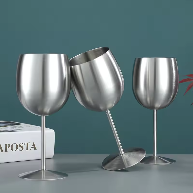 Custom Logo High Quality Luxury 500ml Red Wine & Champagne Glass Goblet Modern Stainless Steel Stemmed Glass Metal Material Cup