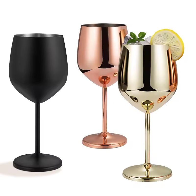 Custom Logo High Quality Luxury 500ml Red Wine & Champagne Glass Goblet Modern Stainless Steel Stemmed Glass Metal Material Cup