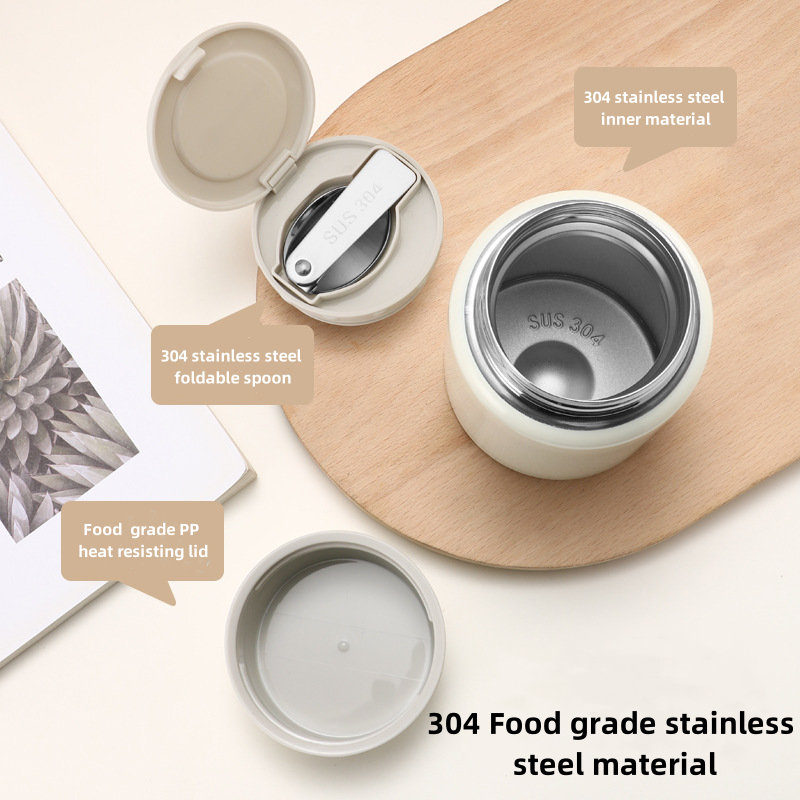 Mini 304 Stainless Steel Vacuum Insulated Food Container Portable Food Jar Kid Thermos School Lunch Soup Box with Lid and Spoon
