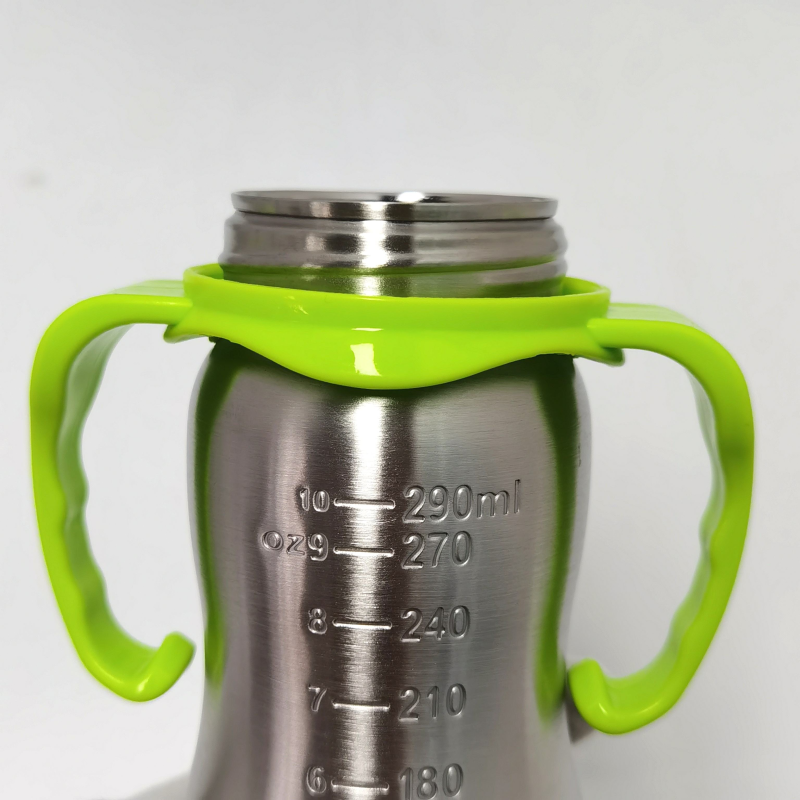Custom Logo High Quality 290ml Stainless Steel Baby Feeding Bottle BPA Free With Small Size Available in PP and Silicon