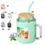 Iced Coffee Reusable Glass Water Bottles Glass Tumbler Bamboo Lid Spill Proof Straw with Handle Silicone Sleeve