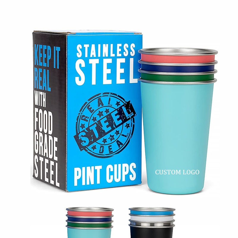Stackable 304 Stainless Steel  Single Wall Tumbler Beer Cup 16oz Beer Glasses Camping Cup Custom Logo Beer Stein Pint Cup