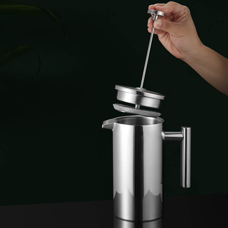 Portable Double Wall Stainless Steel French Press Coffee Maker Classical Style Insulated Jug for Kitchen or Business Use