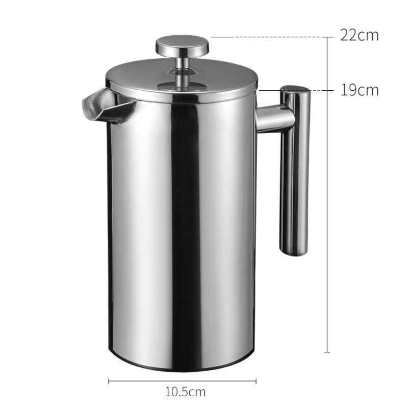 Portable Double Wall Stainless Steel French Press Coffee Maker Classical Style Insulated Jug for Kitchen or Business Use