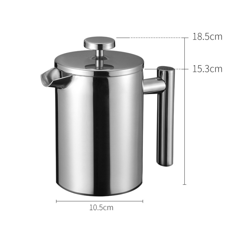 Portable Double Wall Stainless Steel French Press Coffee Maker Classical Style Insulated Jug for Kitchen or Business Use