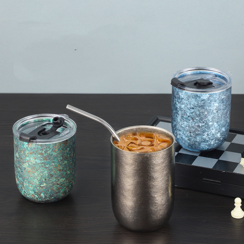 Double-Layer Insulated Pure Titanium Beer Cup Wide-Mouth Portable Cup for Camping  Light Weight Coffee Cup