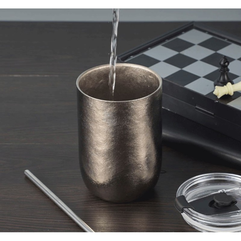 Double-Layer Insulated Pure Titanium Beer Cup Wide-Mouth Portable Cup for Camping  Light Weight Coffee Cup