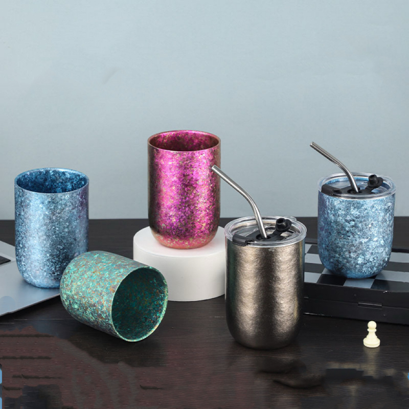 Double-Layer Insulated Pure Titanium Beer Cup Wide-Mouth Portable Cup for Camping  Light Weight Coffee Cup