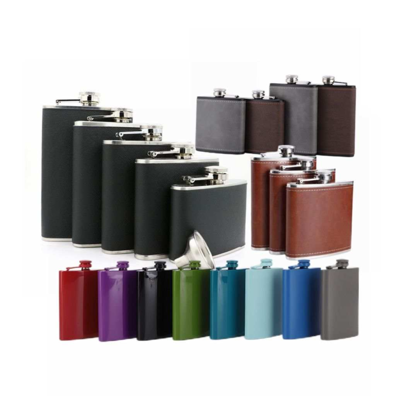 High Quality Metal 304 Stainless Steel Square Mini Hip Flask Leak-Proof Eco-Friendly Recyclable Leather Wrap Pocket Portable