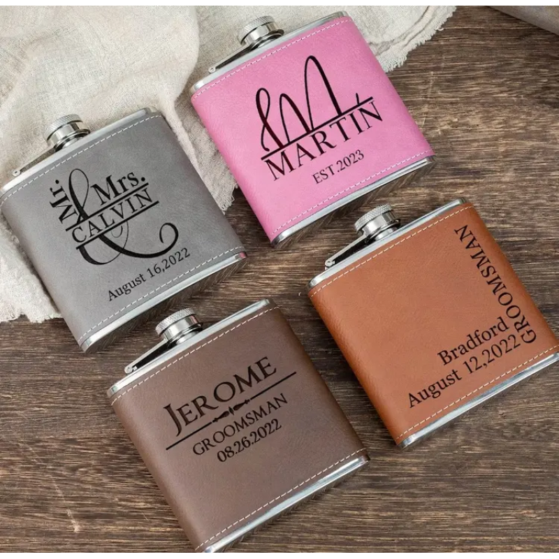 High Quality Metal 304 Stainless Steel Square Mini Hip Flask Leak-Proof Eco-Friendly Recyclable Leather Wrap Pocket Portable