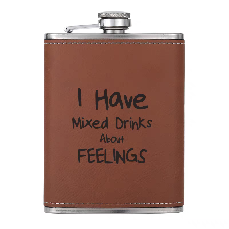 High Quality Metal 304 Stainless Steel Square Mini Hip Flask Leak-Proof Eco-Friendly Recyclable Leather Wrap Pocket Portable