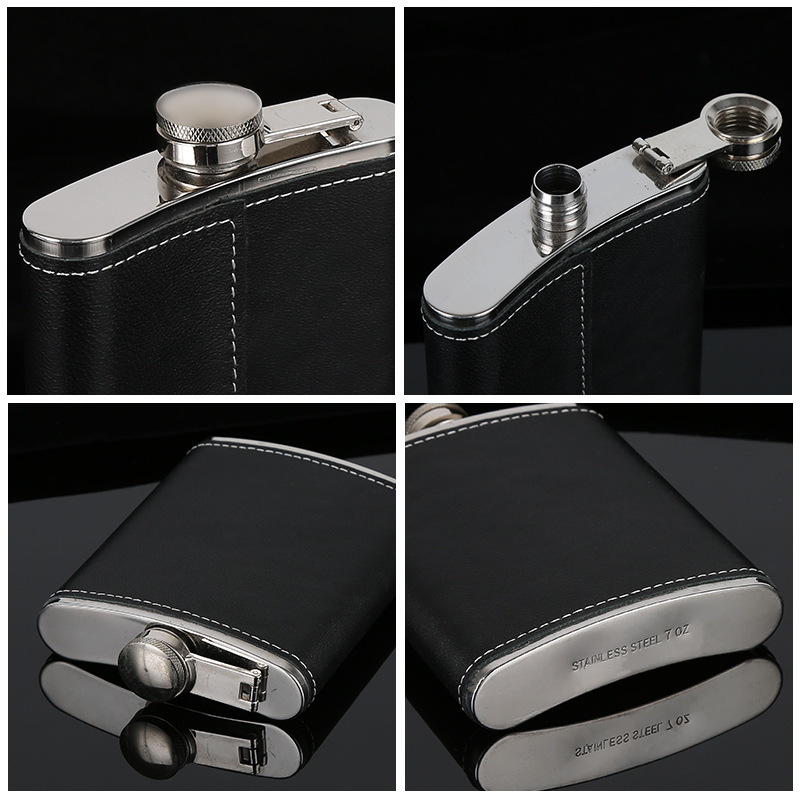 High Quality Metal 304 Stainless Steel Square Mini Hip Flask Leak-Proof Eco-Friendly Recyclable Leather Wrap Pocket Portable