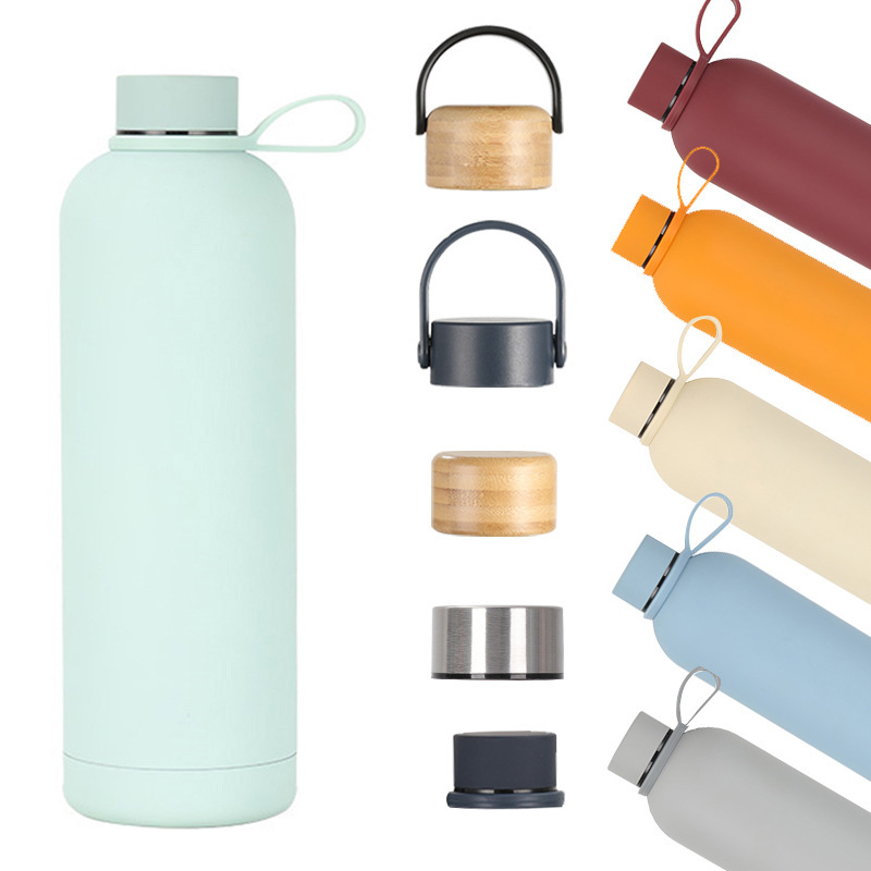 Wholesale Stock 350ml 500ml 750ml Portable Vacuum Flask Thermo Insulation Cold/Hot Water Bottle Logo Design Style with Strap Lid