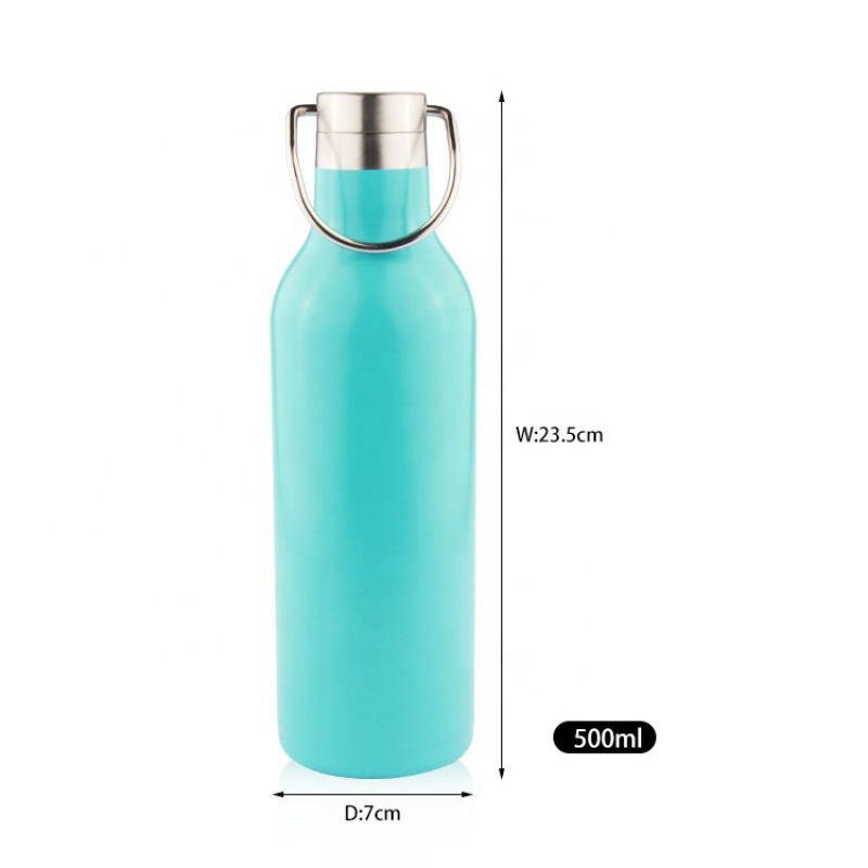 500ml Double Wall Stainless Steel Water Bottle with Metal Handle Gym Sports Bottles Drinking Purpose