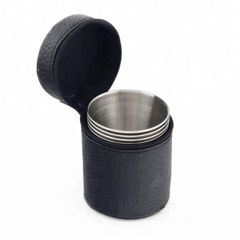 Manufacturing 1oz 2oz Shot Cup Stainless Steel Shot Glass Set in a Black Leather Case