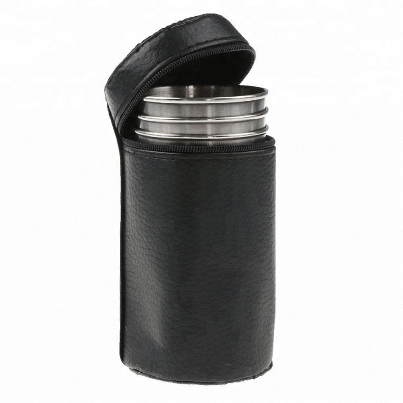 Manufacturing 1oz 2oz Shot Cup Stainless Steel Shot Glass Set in a Black Leather Case