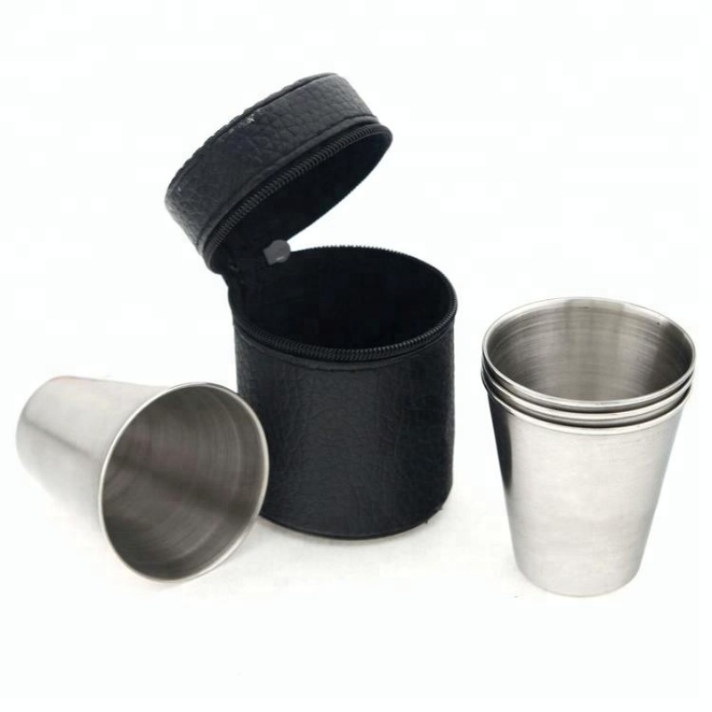 Manufacturing 1oz 2oz Shot Cup Stainless Steel Shot Glass Set in a Black Leather Case
