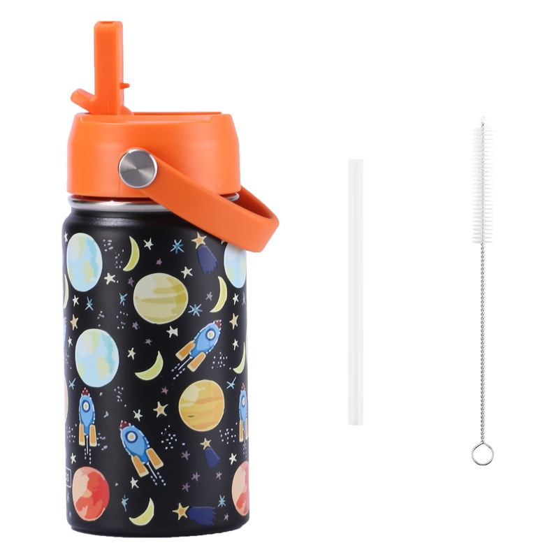 Custom 18oz Cute Space Stainless Steel Thermos Bottle with Straw Kids Portable Camping Vacuum Insulated Water Bottle