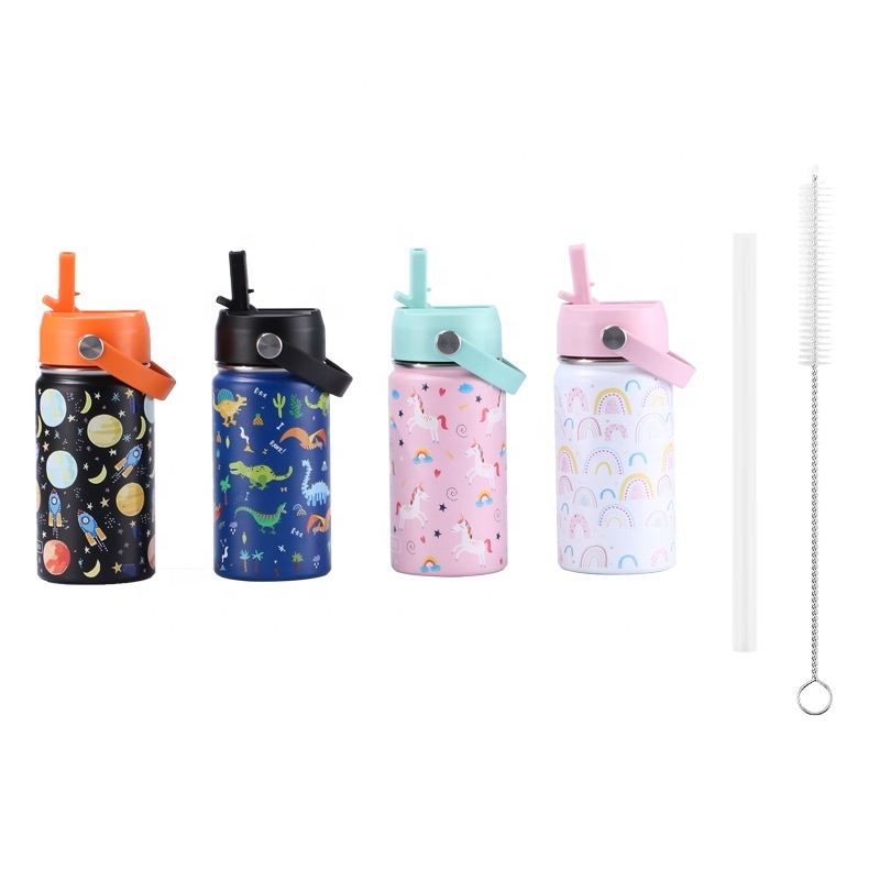 Custom 18oz Cute Space Stainless Steel Thermos Bottle with Straw Kids Portable Camping Vacuum Insulated Water Bottle