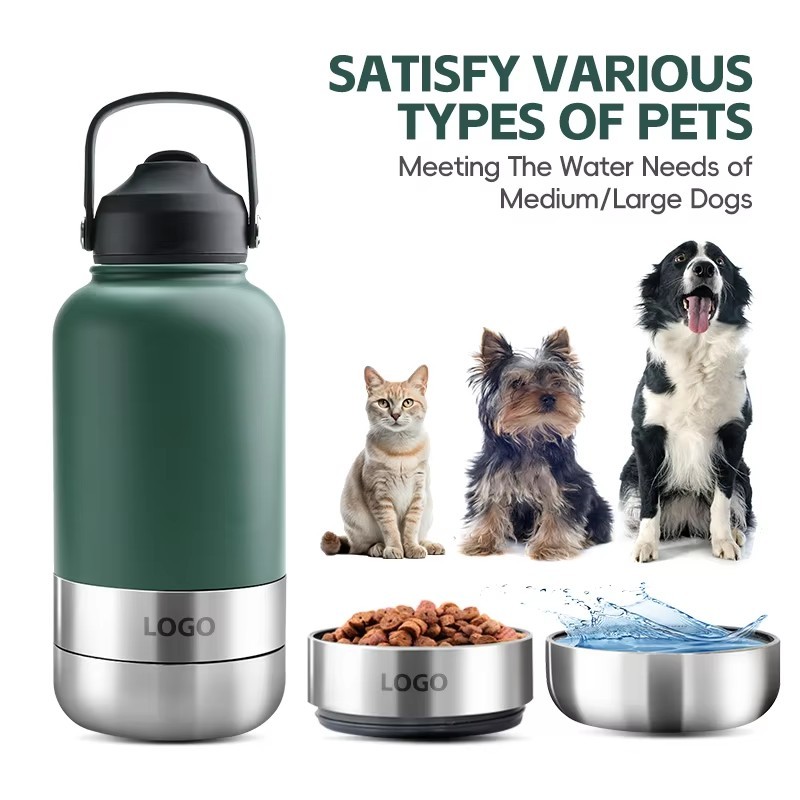 Large Capacity 3 in 1 32oz Portable Pet Dog Water Bottle Bowls Stainless Steel Insulated Outdoor Travel Bowl Drinking Bottle