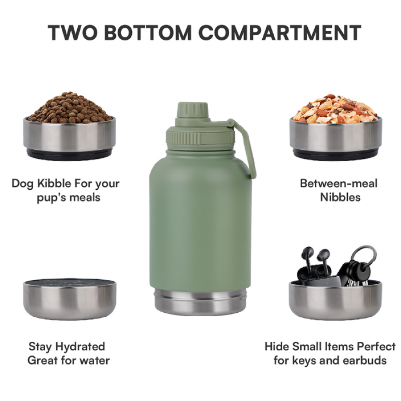 Large Capacity 3 in 1 32oz Portable Pet Dog Water Bottle Bowls Stainless Steel Insulated Outdoor Travel Bowl Drinking Bottle
