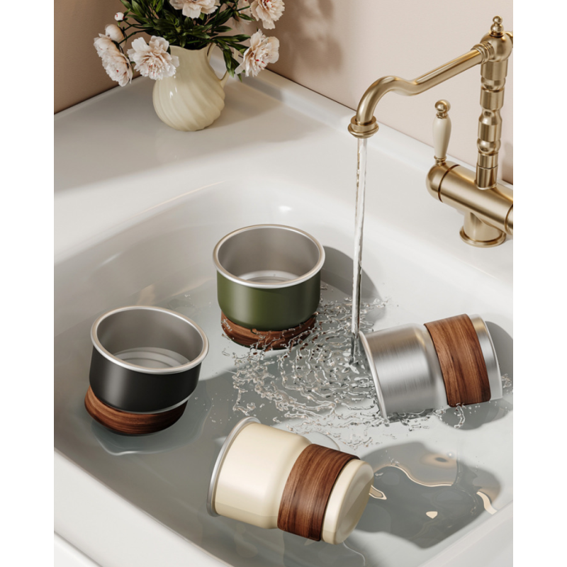 300/500ml 304 Stainless Steel Drinking Cup with Wood Grain Grip Ring Vintage for Home Dorm Kids Outdoor Use