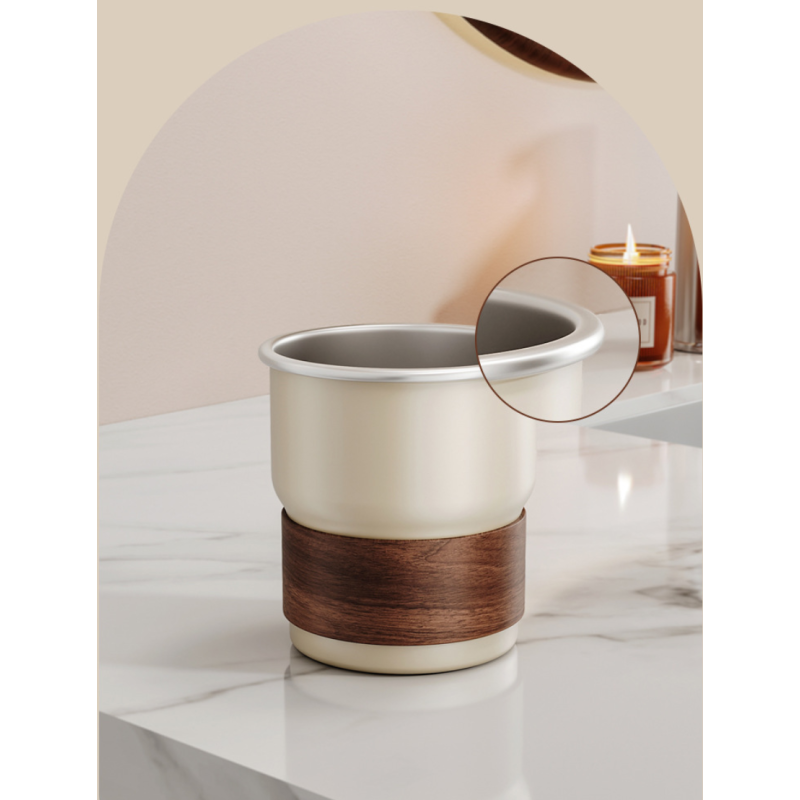 300/500ml 304 Stainless Steel Drinking Cup with Wood Grain Grip Ring Vintage for Home Dorm Kids Outdoor Use