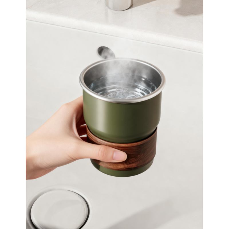 300/500ml  304 Stainless Steel Drinking Cup with Wood Grain Grip Ring Vintage for Home Dorm Kids Outdoor Use