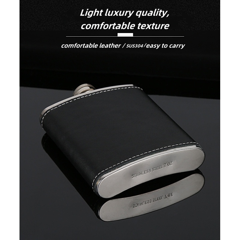 OEM Portable Mini Stainless Steel Flask 6oz/7oz/8oz Square Hip Flask Wooden Body Leather Wrap for Whisky Alcohol Wine Drinking