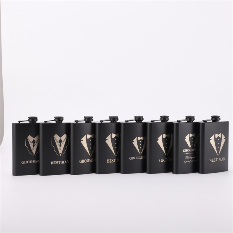 OEM Portable Mini Stainless Steel Flask 6oz/7oz/8oz Square Hip Flask Wooden Body Leather Wrap for Whisky Alcohol Wine Drinking