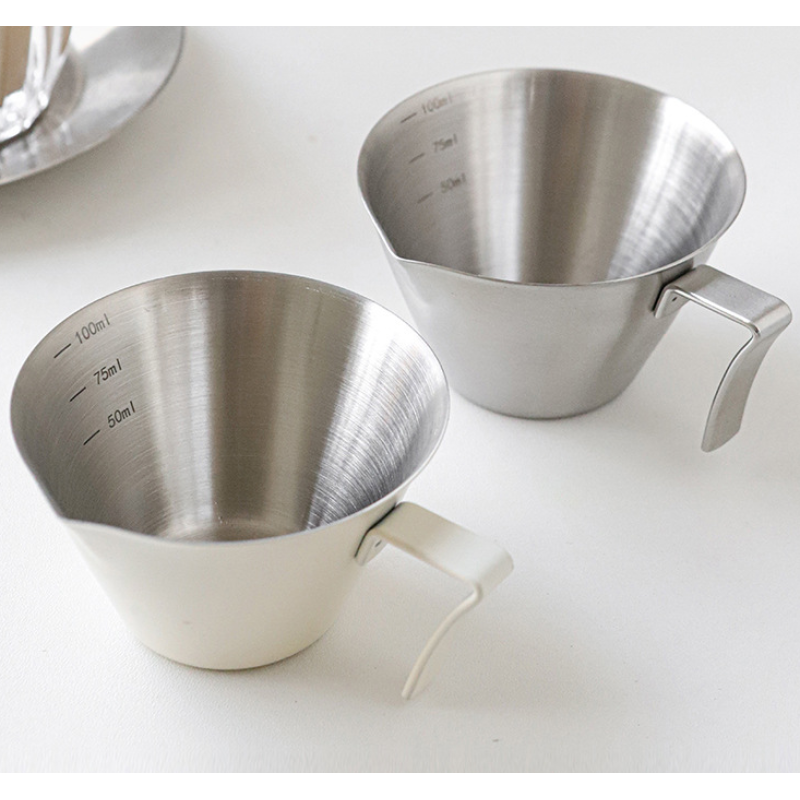 Thick 304 Stainless Steel 100ml Coffee Extraction Cup with Scale and Spout Coffee Cup and Milk Jug Espresso Cups Measuring Cup