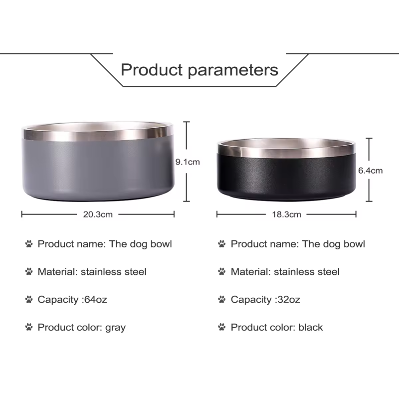 Non slip with Rubber Bottom Custom logo 32oz 64oz Double Wall 304 Stainless Steel  Dog Bowl Cat Pet Food and Water Bowl
