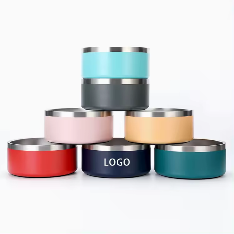 Non slip with Rubber Bottom Custom logo 32oz 64oz Double Wall 304 Stainless Steel  Dog Bowl Cat Pet Food and Water Bowl
