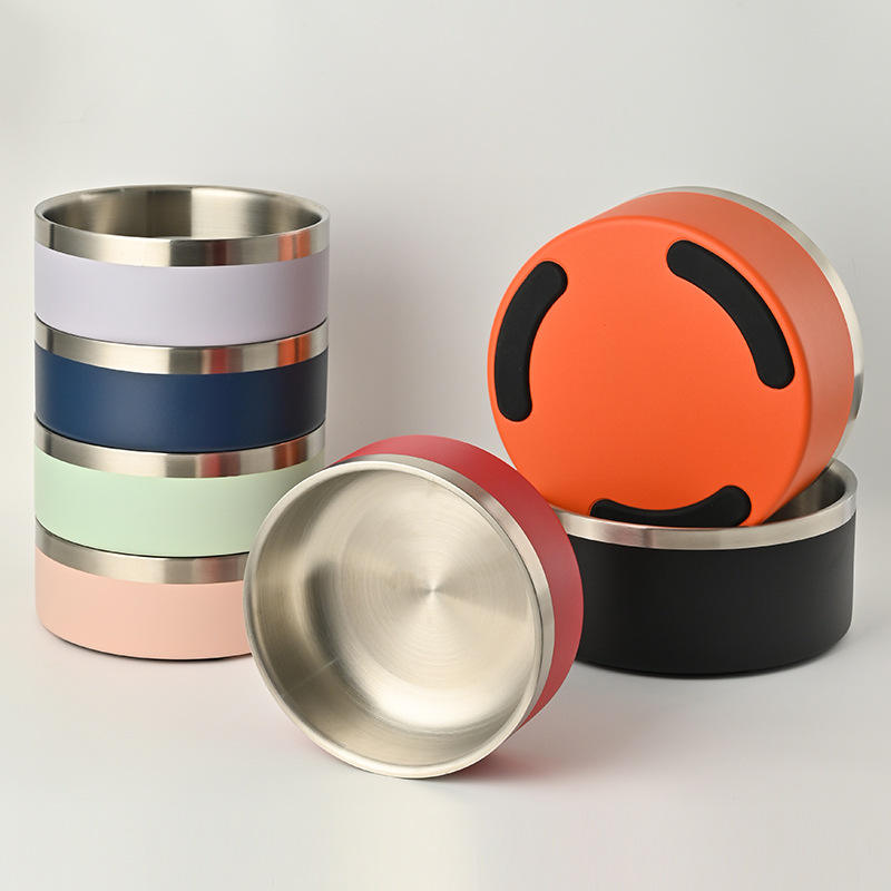 Non slip with Rubber Bottom Custom logo 32oz 64oz Double Wall 304 Stainless Steel  Dog Bowl Cat Pet Food and Water Bowl