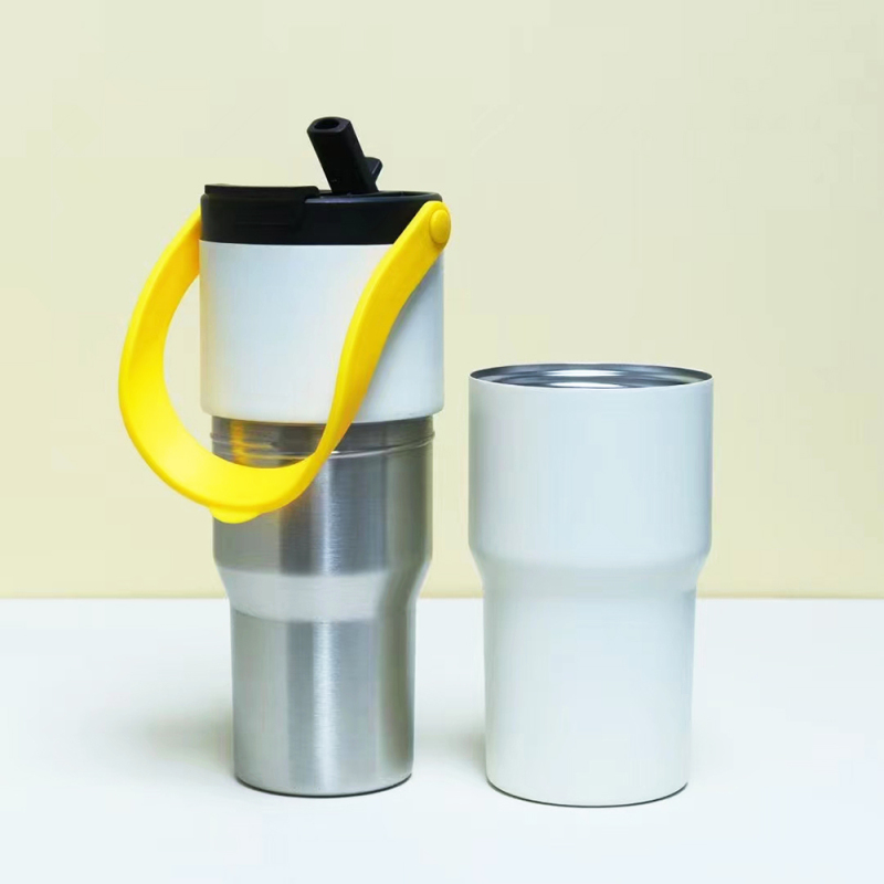New Arrival Wholesale 30oz Vacuum Insulated Stainless Steel Powder Coating Tumbler With Handle American Style Design 2-in-1 Cups